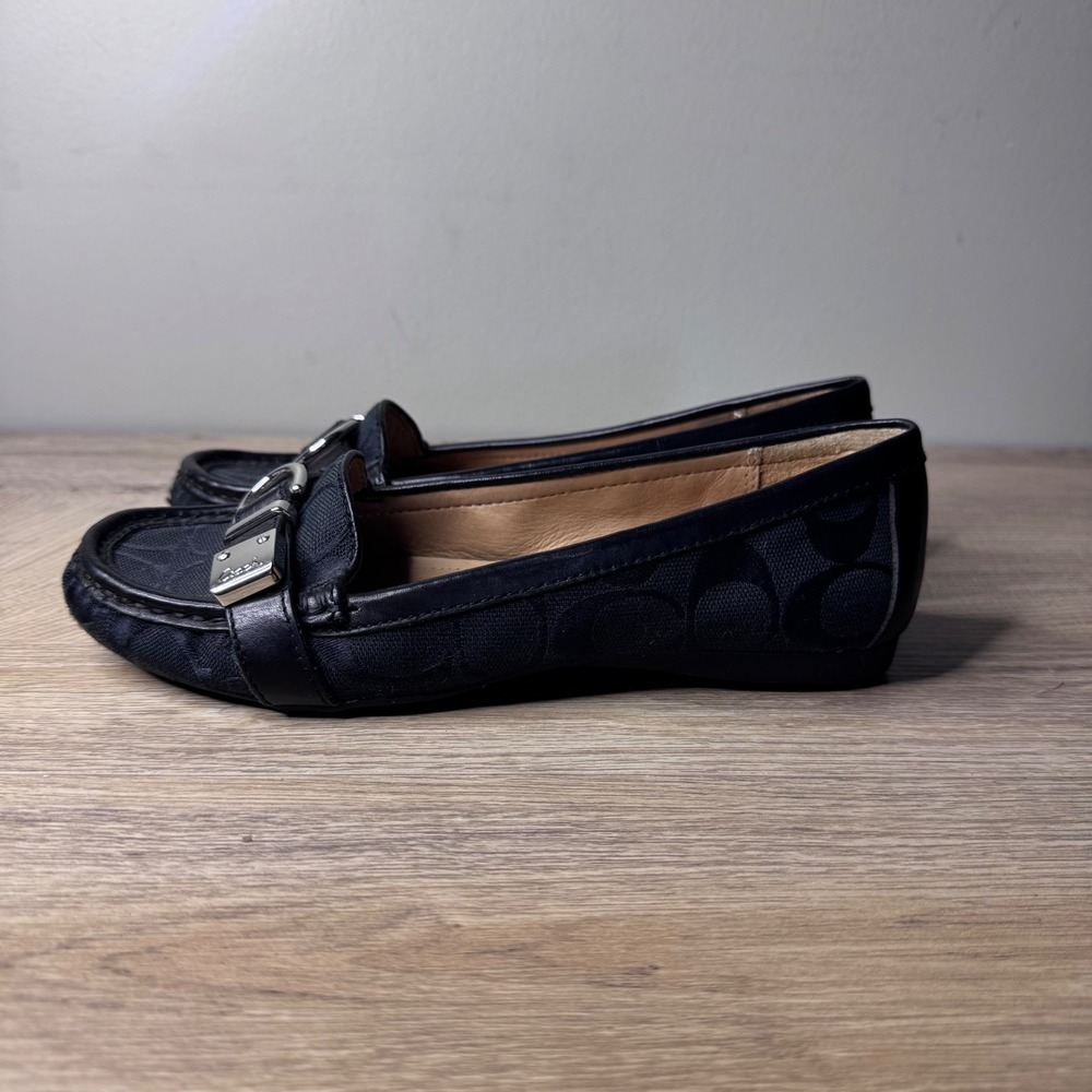 Coach Flores Signature C Monogram Canvas Leather Loafer Flats Black Women‎ 5.5B